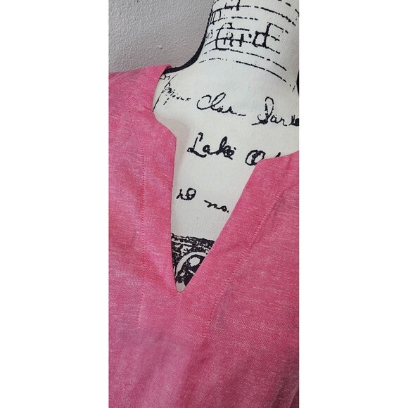 Lands' End Womens Linen Split Neck 3/4 Sleeve Pink Tunic Size Med NWT Pockets - Picture 2 of 12